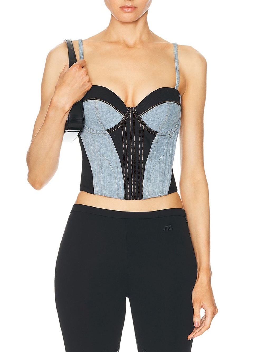 NEW FLEUR DU MAL Two-tone Bustier Top Black & Lightwash Denim Corset Sz 6